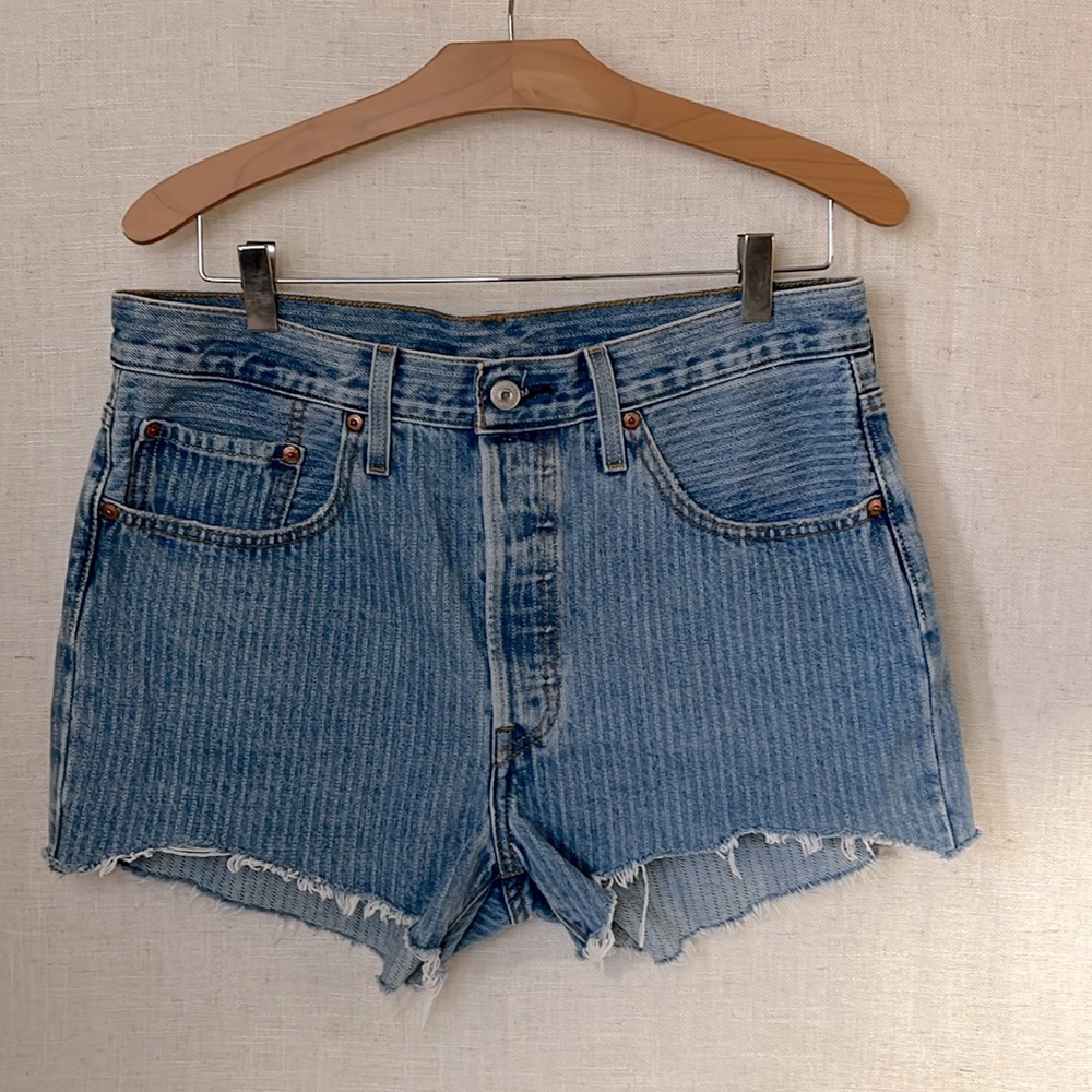Levi’s 501 Pinstripe Denim Cutoff Shorts